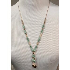 Gold Tone Adjustable Bolo Necklace Turquoise Bead Y Necklace Tassel Charm